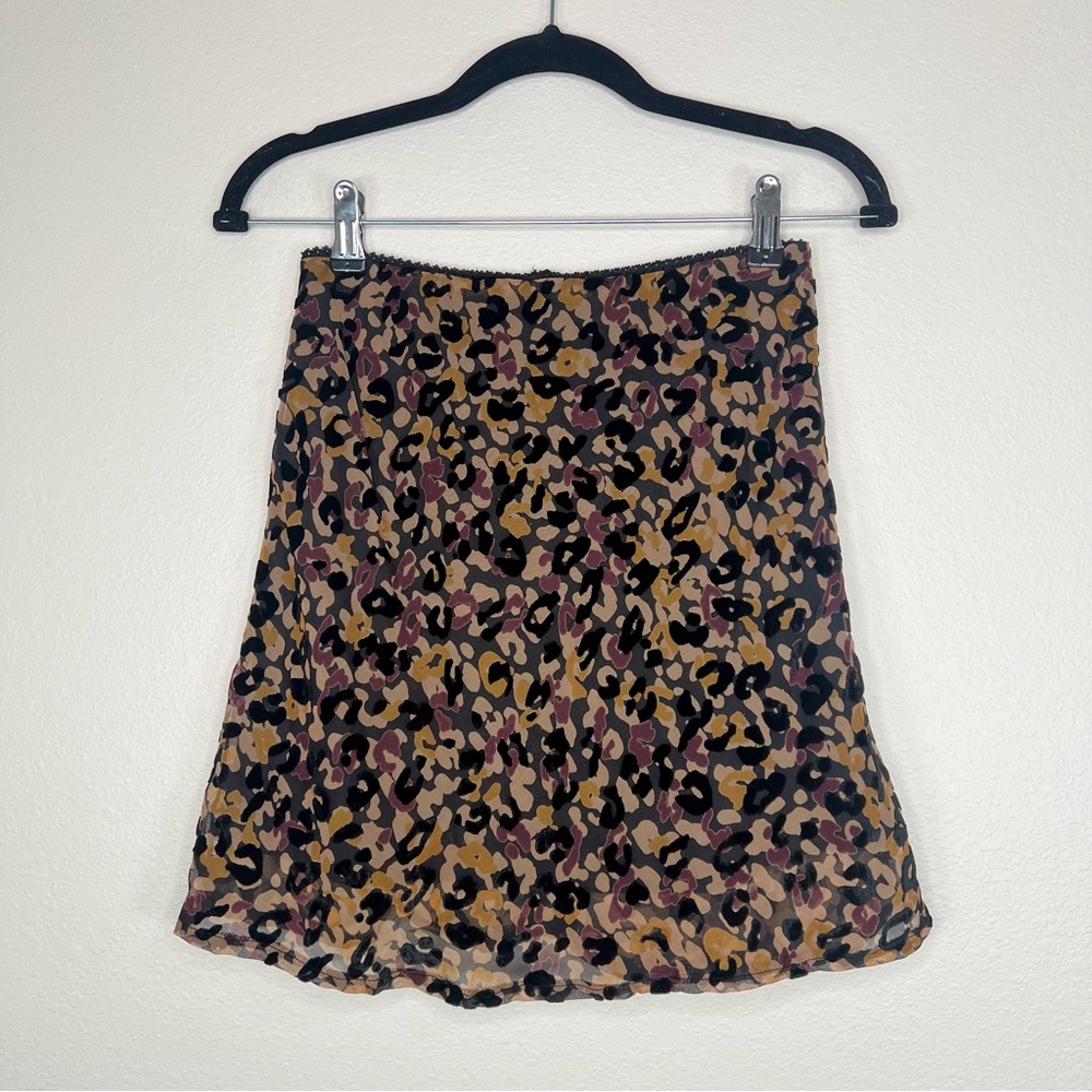 Princess Polly Black & Tan Leopard Animal Print Velvet Burnout Mini Skirt Sz 4 - Picture 2 of 12